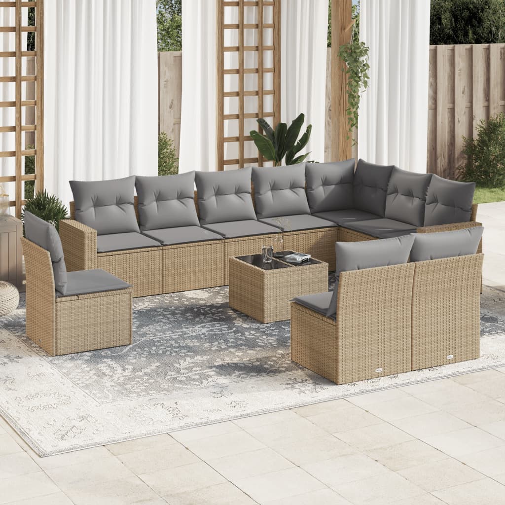 sofasæt til haven 11 dele med hynder polyrattan beige