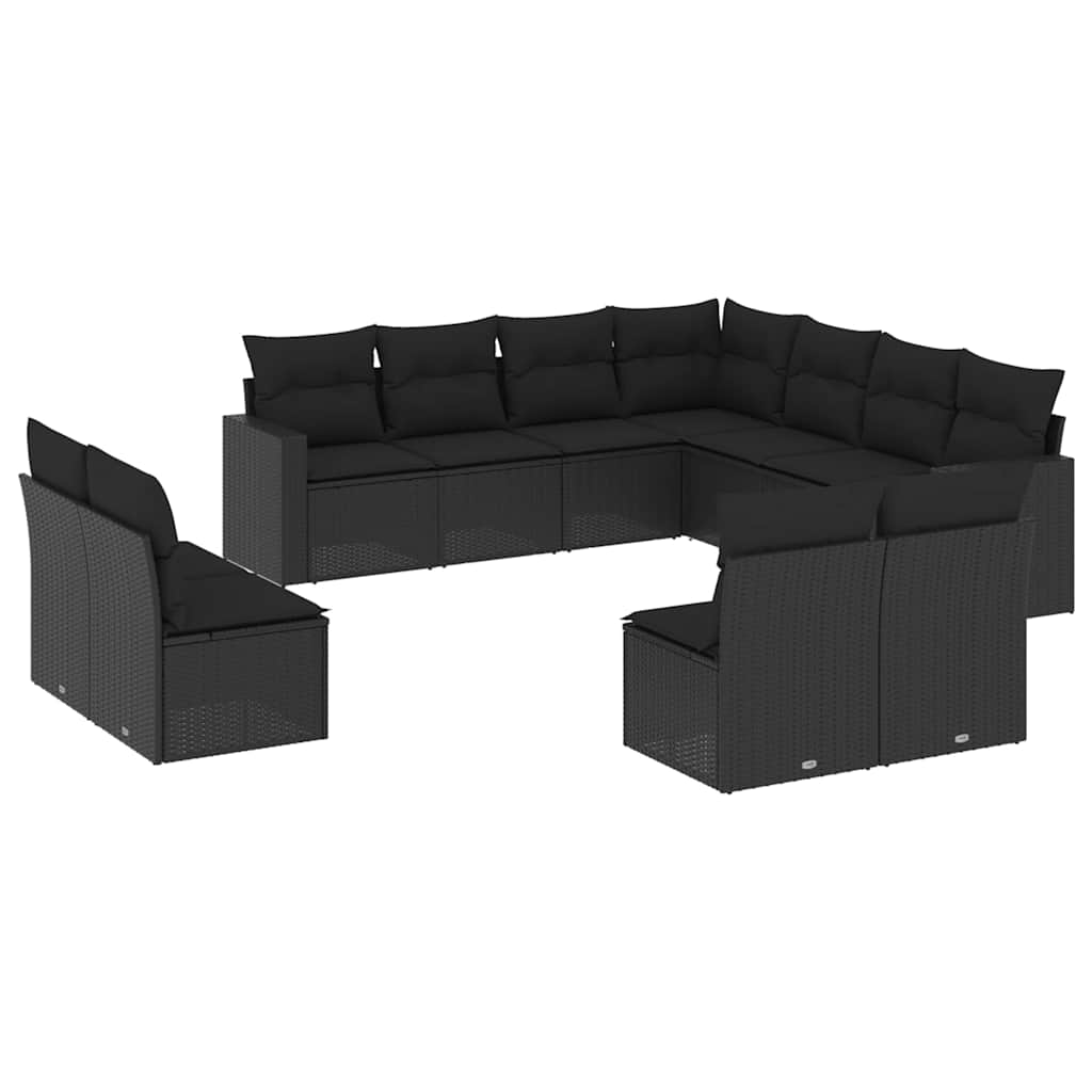 sofasæt til haven 11 dele med hynder polyrattan sort