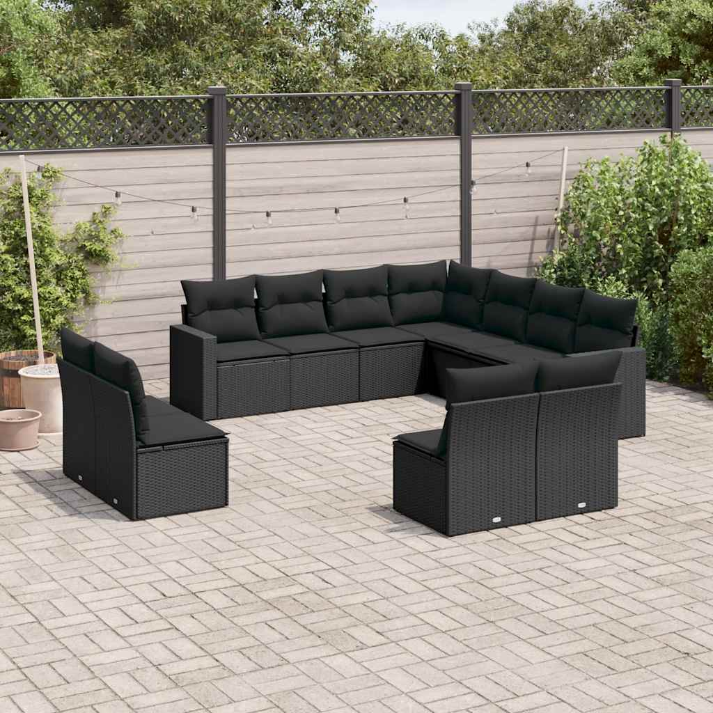 sofasæt til haven 11 dele med hynder polyrattan sort