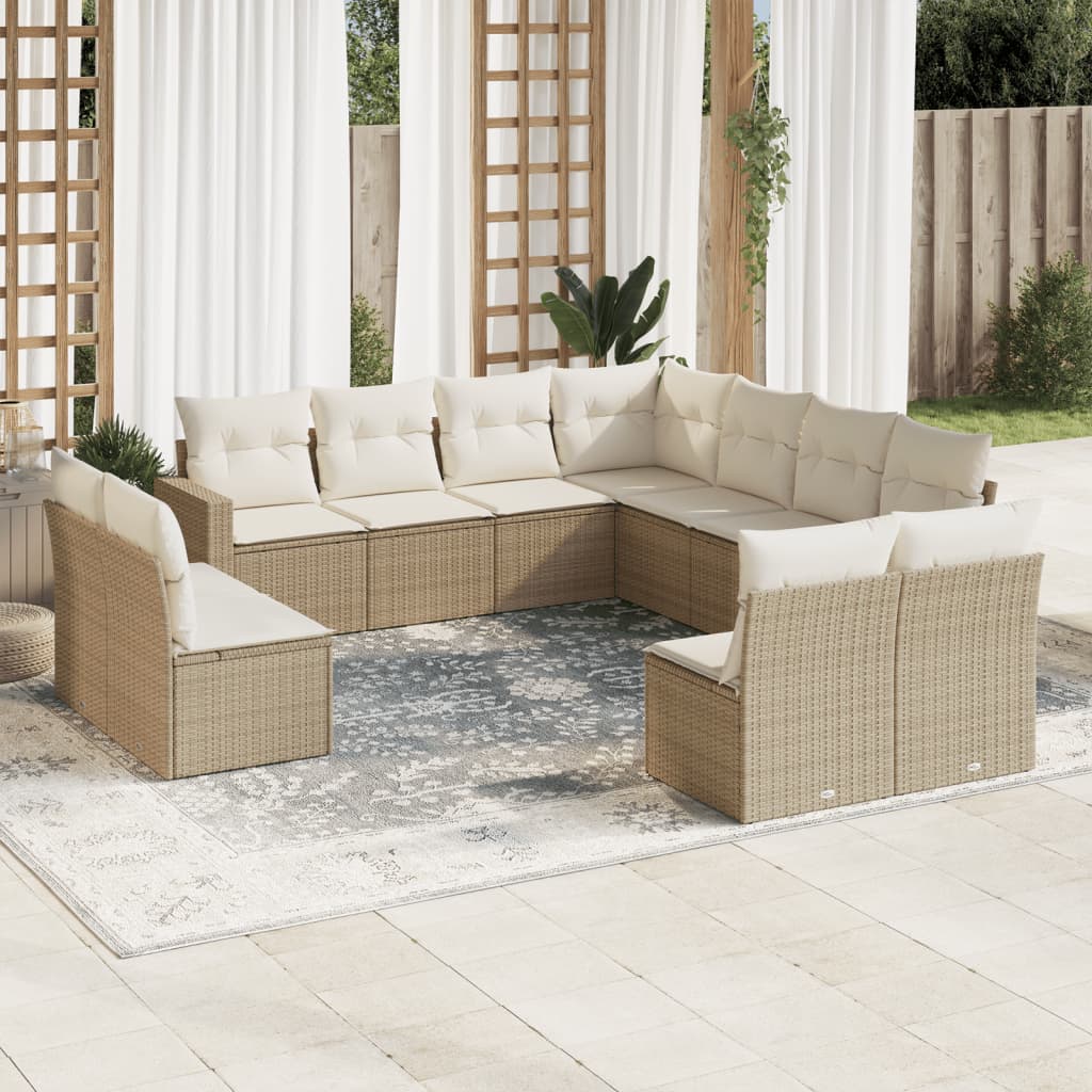 sofasæt til haven 11 dele med hynder polyrattan beige