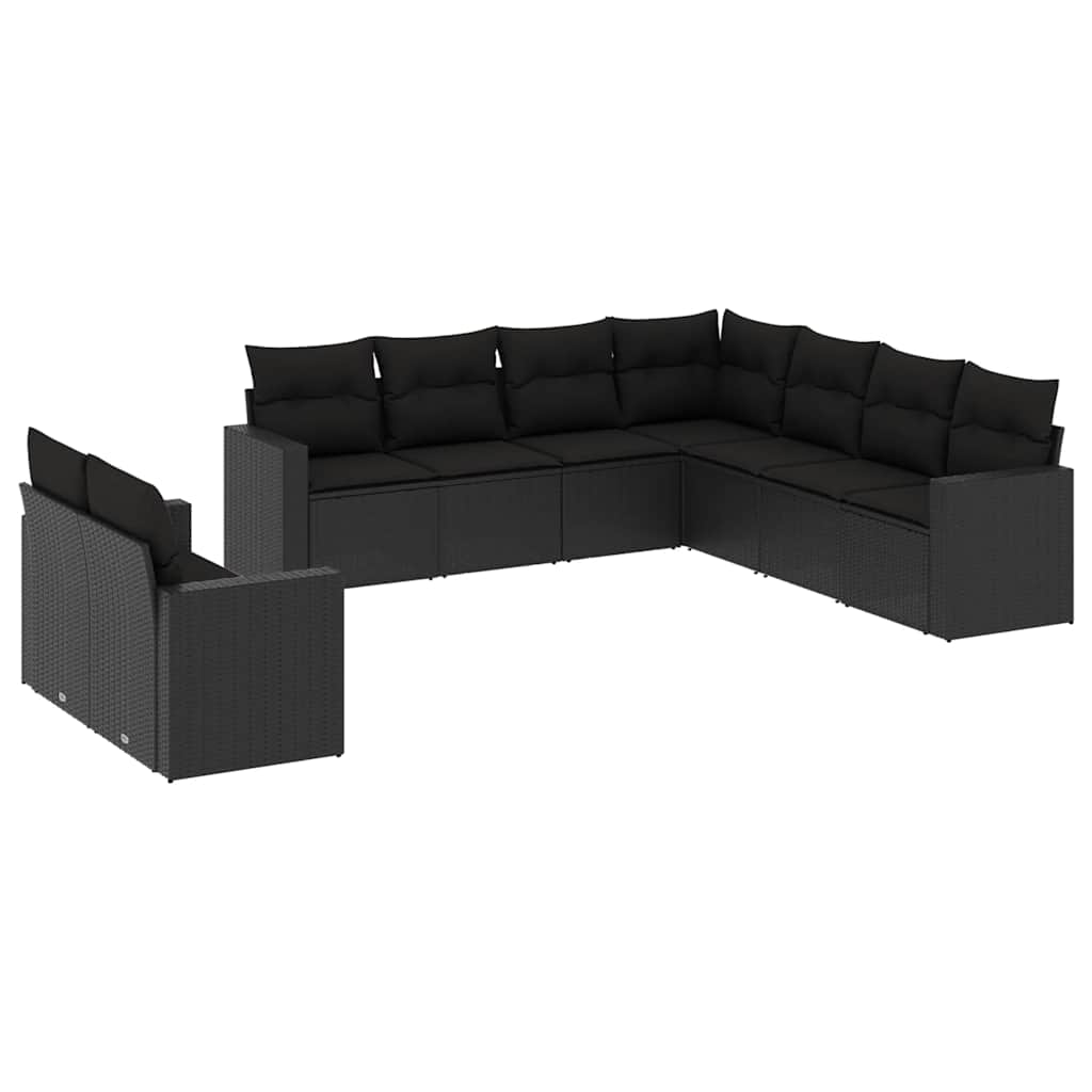 sofasæt til haven 9 dele med hynder polyrattan sort