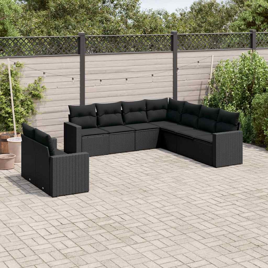 sofasæt til haven 9 dele med hynder polyrattan sort