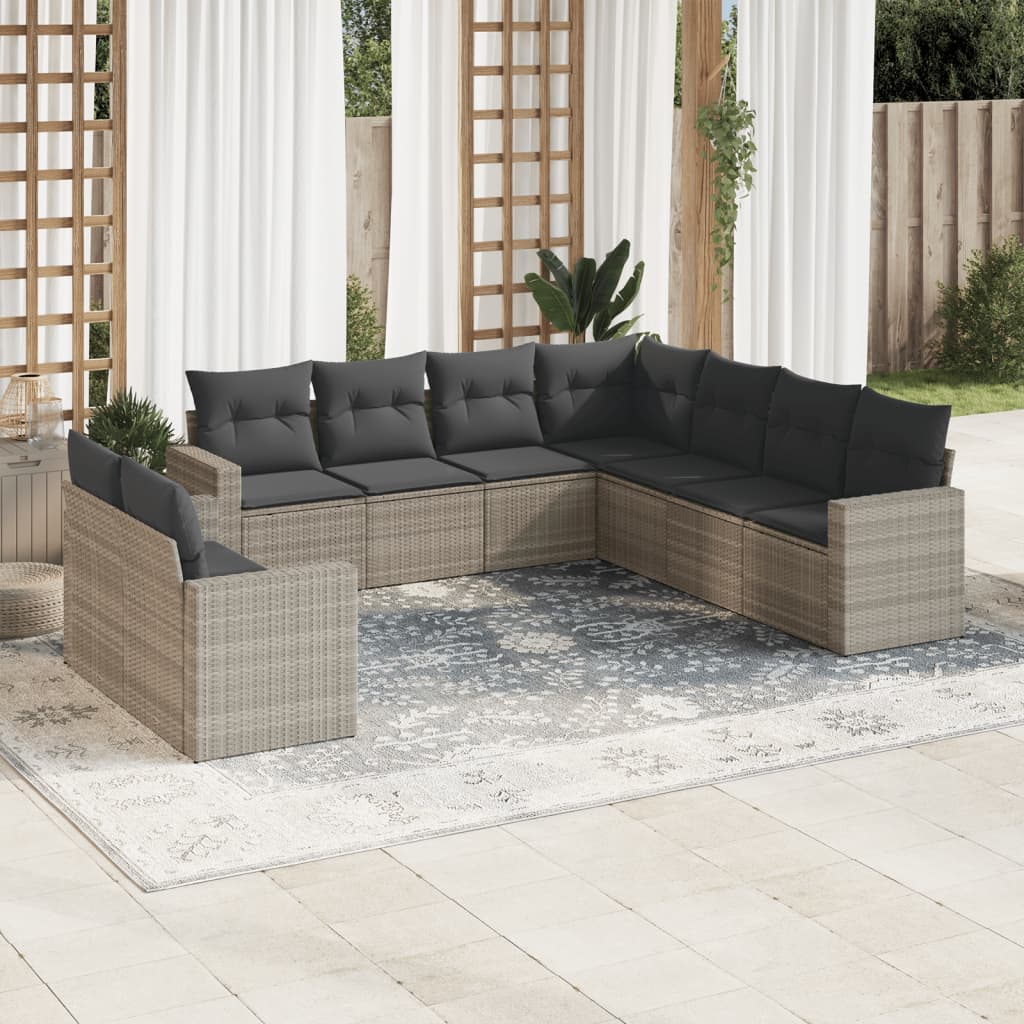 sofasæt til haven 9 dele med hynder polyrattan lysegrå