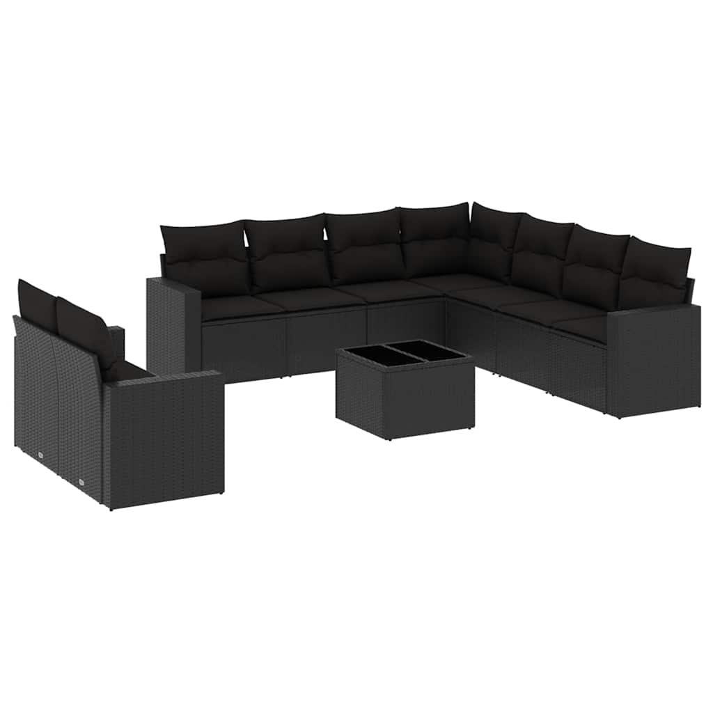 sofasæt til haven 10 dele med hynder polyrattan sort