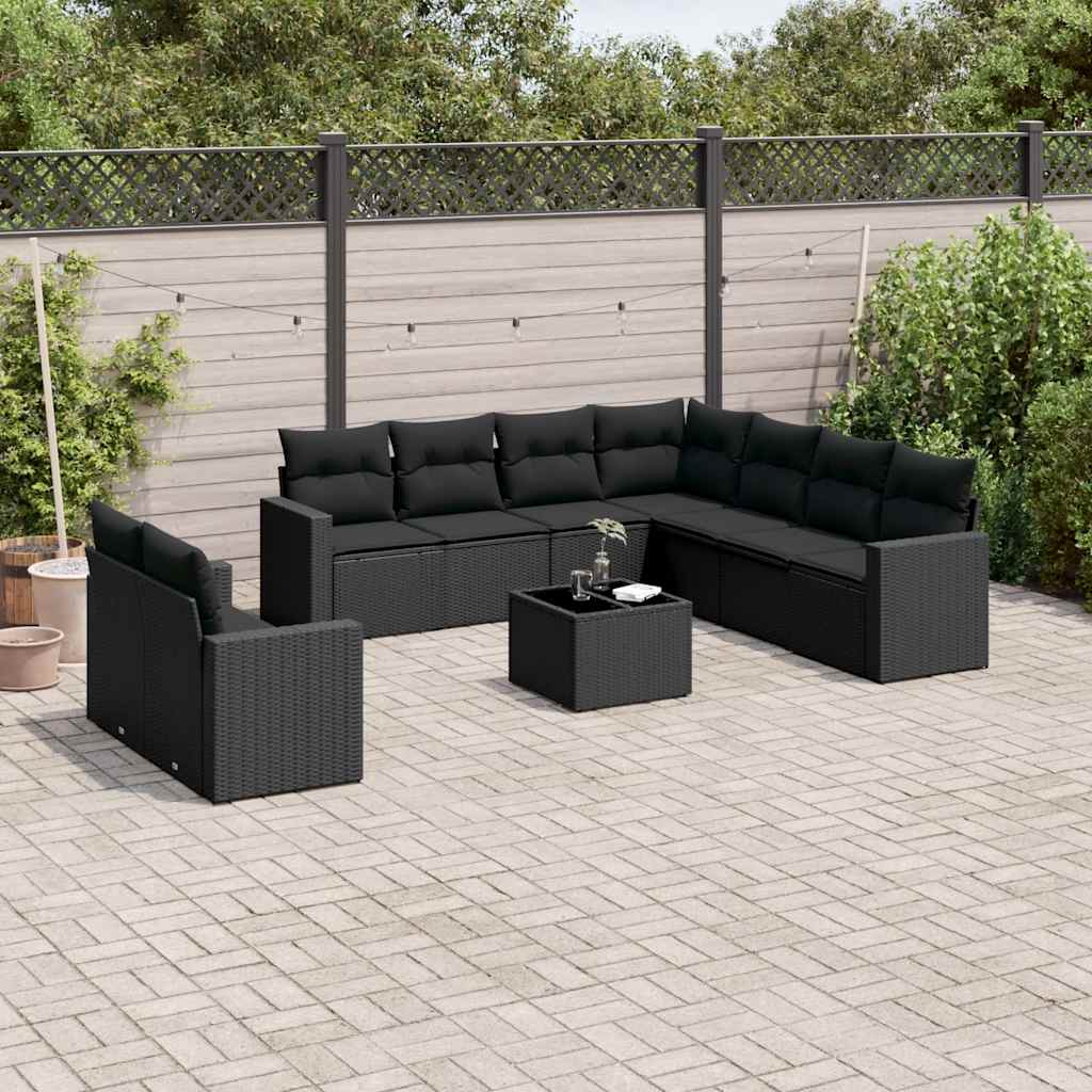 sofasæt til haven 10 dele med hynder polyrattan sort