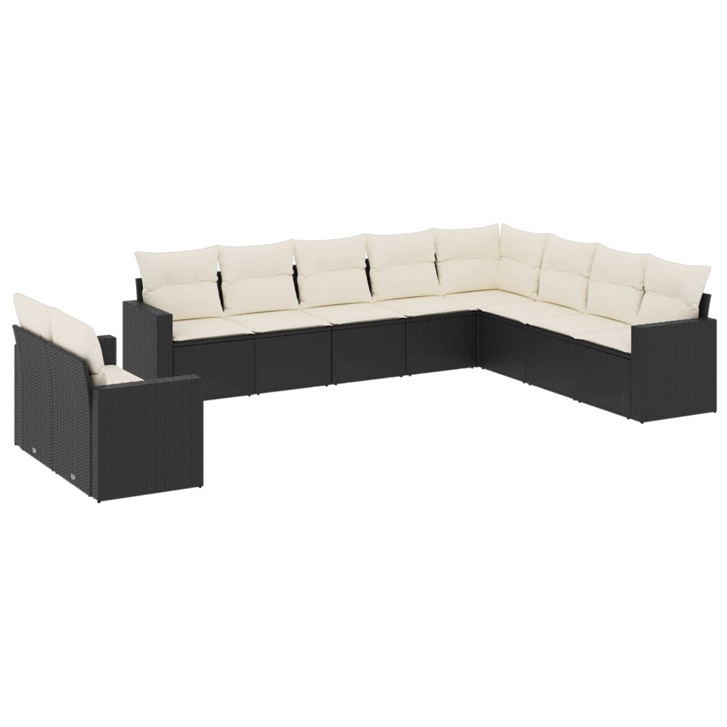 sofasæt til haven 10 dele med hynder polyrattan sort