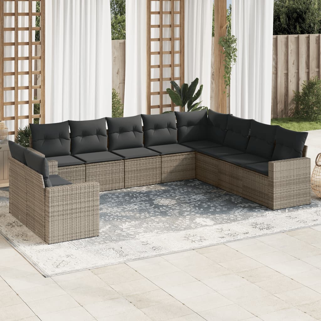 sofasæt til haven 10 dele med hynder polyrattan grå