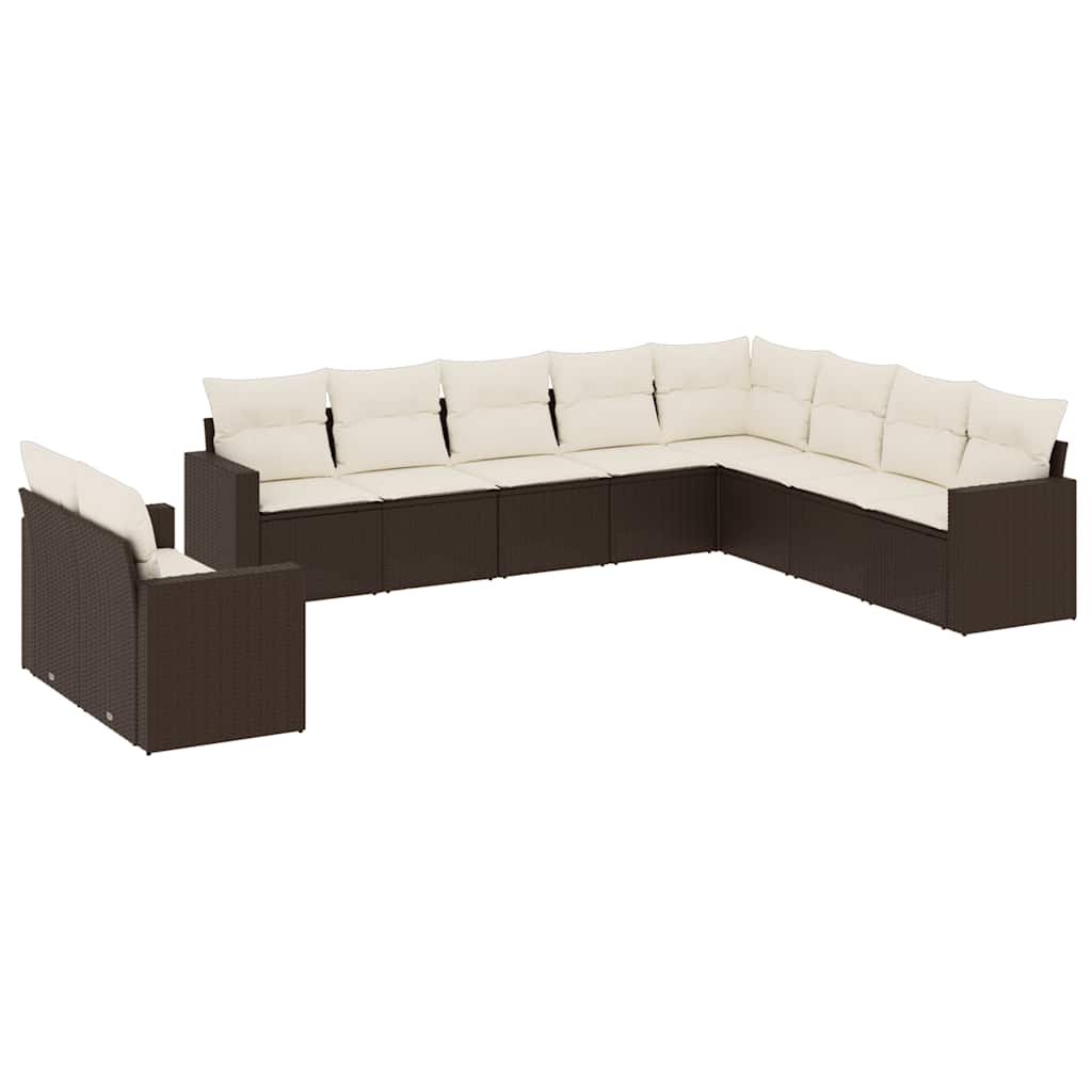 sofasæt til haven 10 dele med hynder polyrattan brun