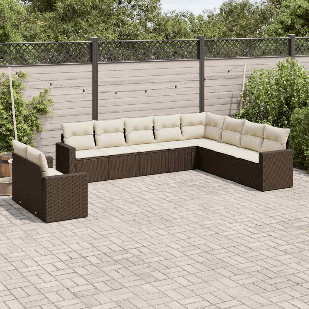 sofasæt til haven 10 dele med hynder polyrattan brun