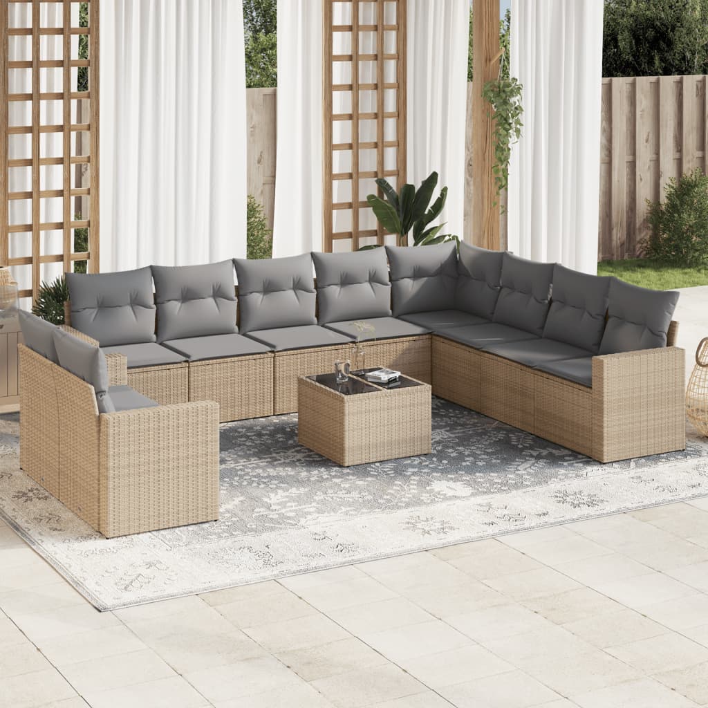 sofasæt til haven 11 dele med hynder polyrattan beige