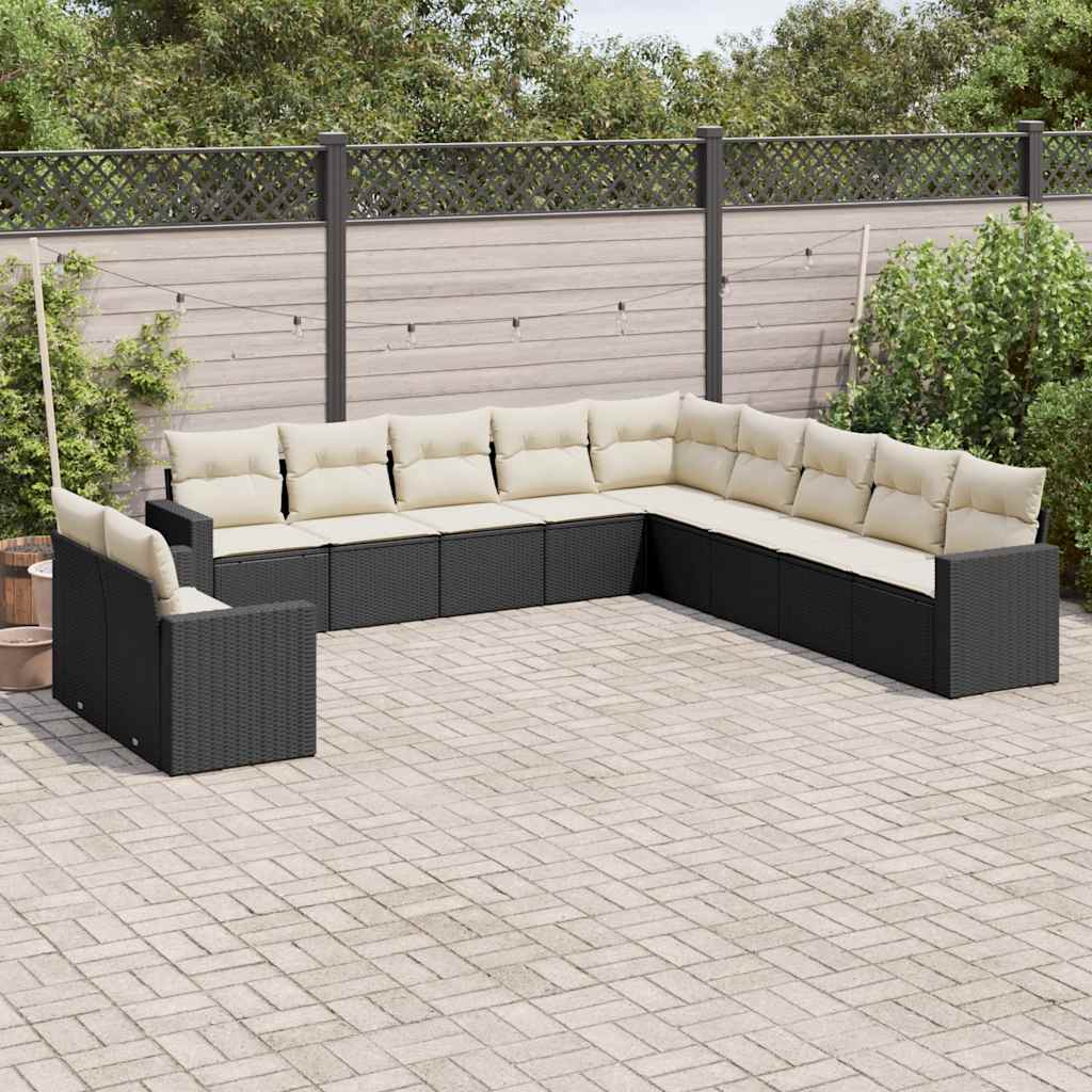 sofasæt til haven 11 dele med hynder polyrattan sort