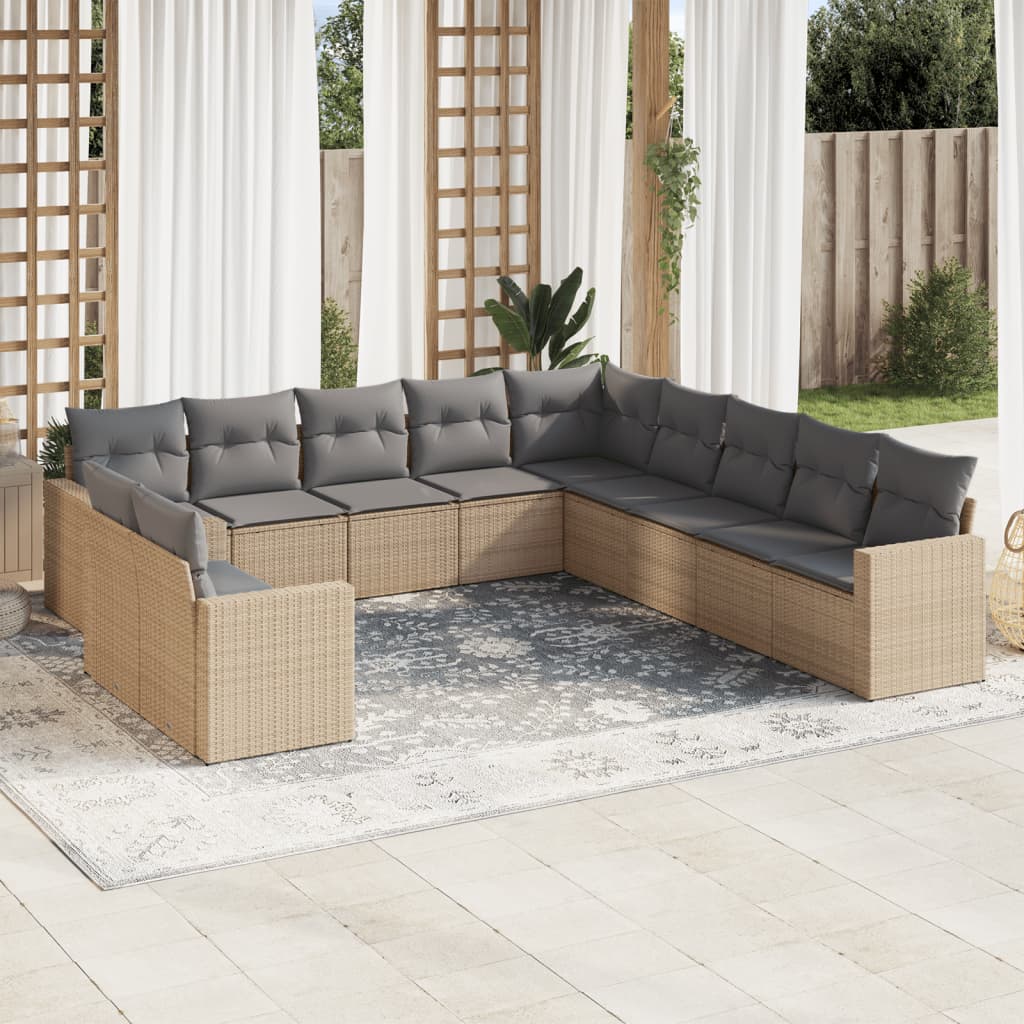 sofasæt til haven 11 dele med hynder polyrattan beige