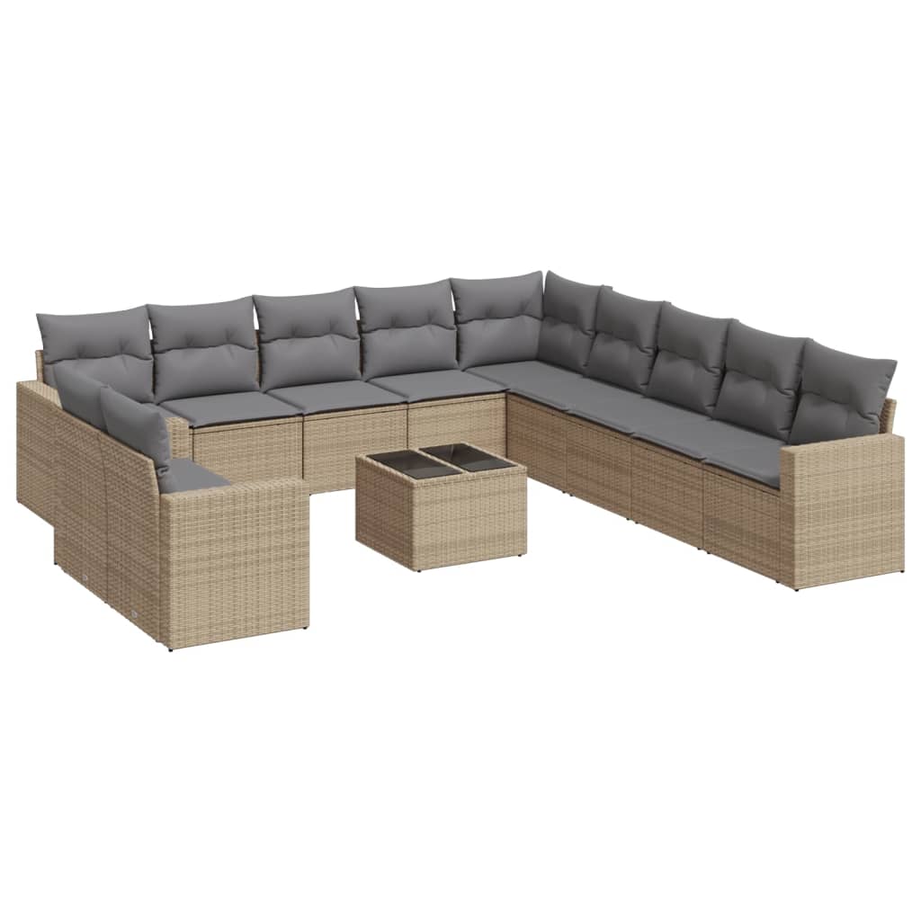 sofasæt til haven 12 dele med hynder polyrattan beige