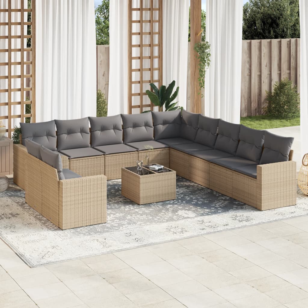 sofasæt til haven 12 dele med hynder polyrattan beige