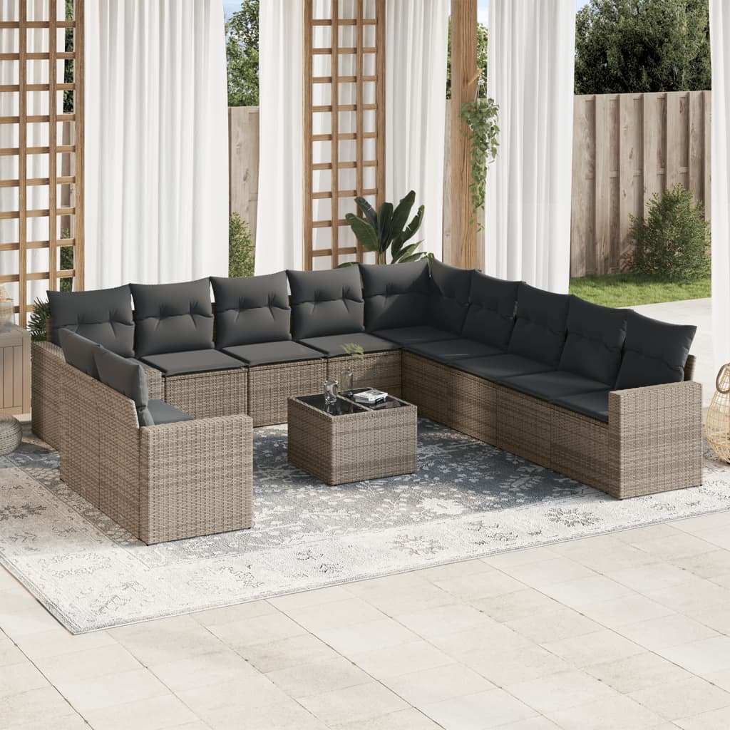 sofasæt til haven 12 dele med hynder polyrattan grå