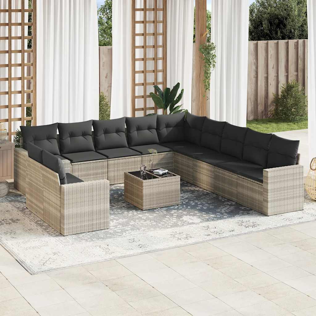 sofasæt til haven 12 dele med hynder polyrattan lysegrå