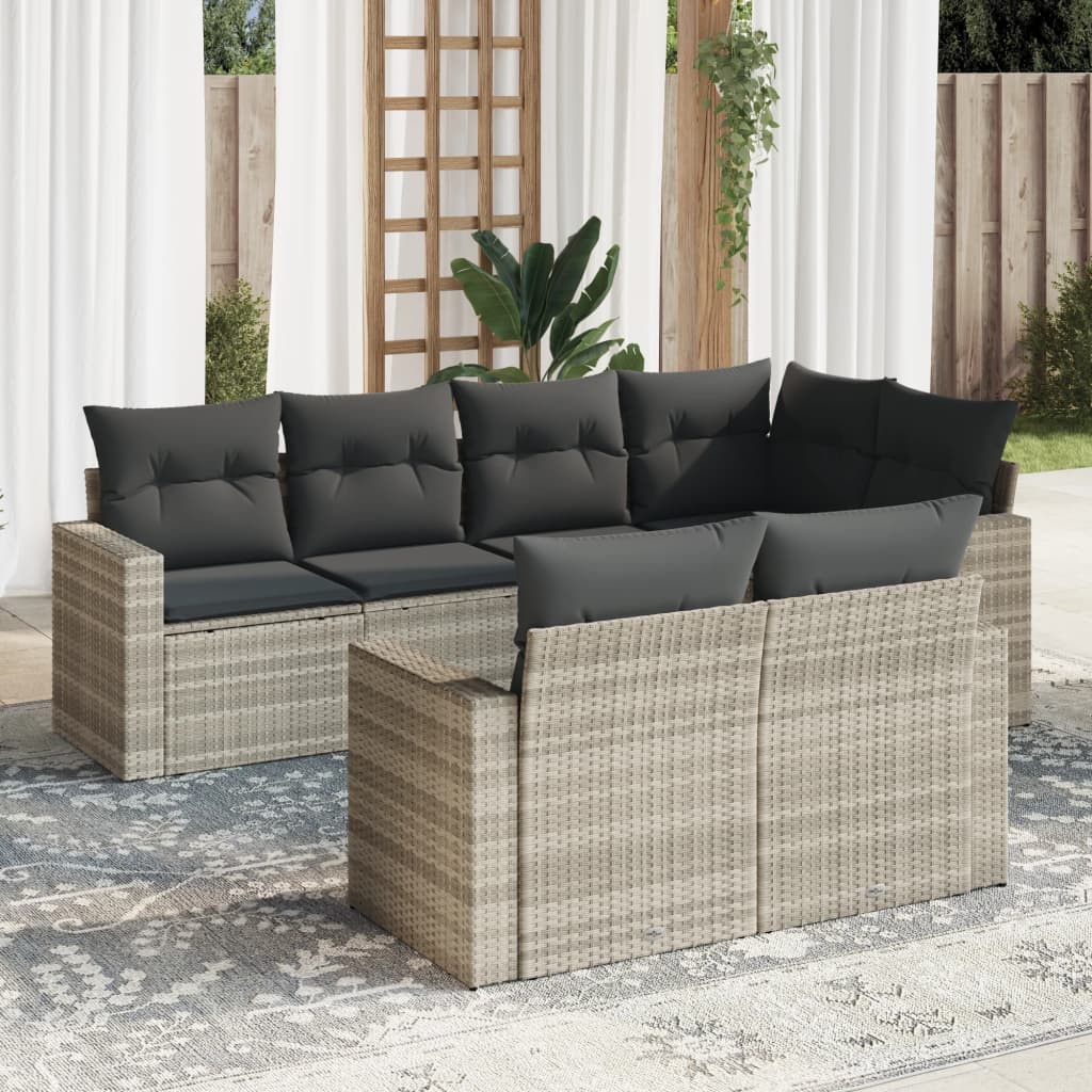 sofasæt til haven 7 dele med hynder polyrattan lysegrå