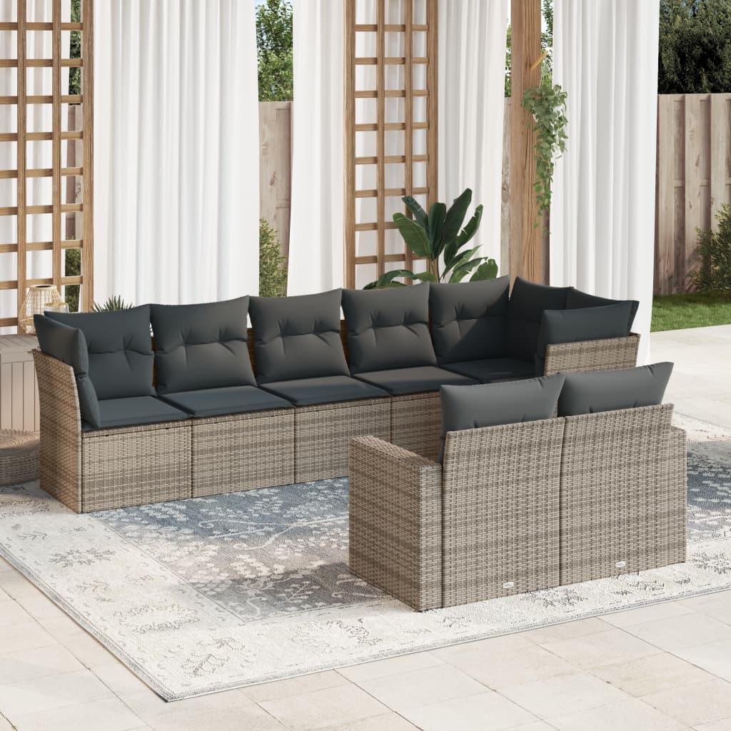 sofasæt til haven 8 dele med hynder polyrattan grå