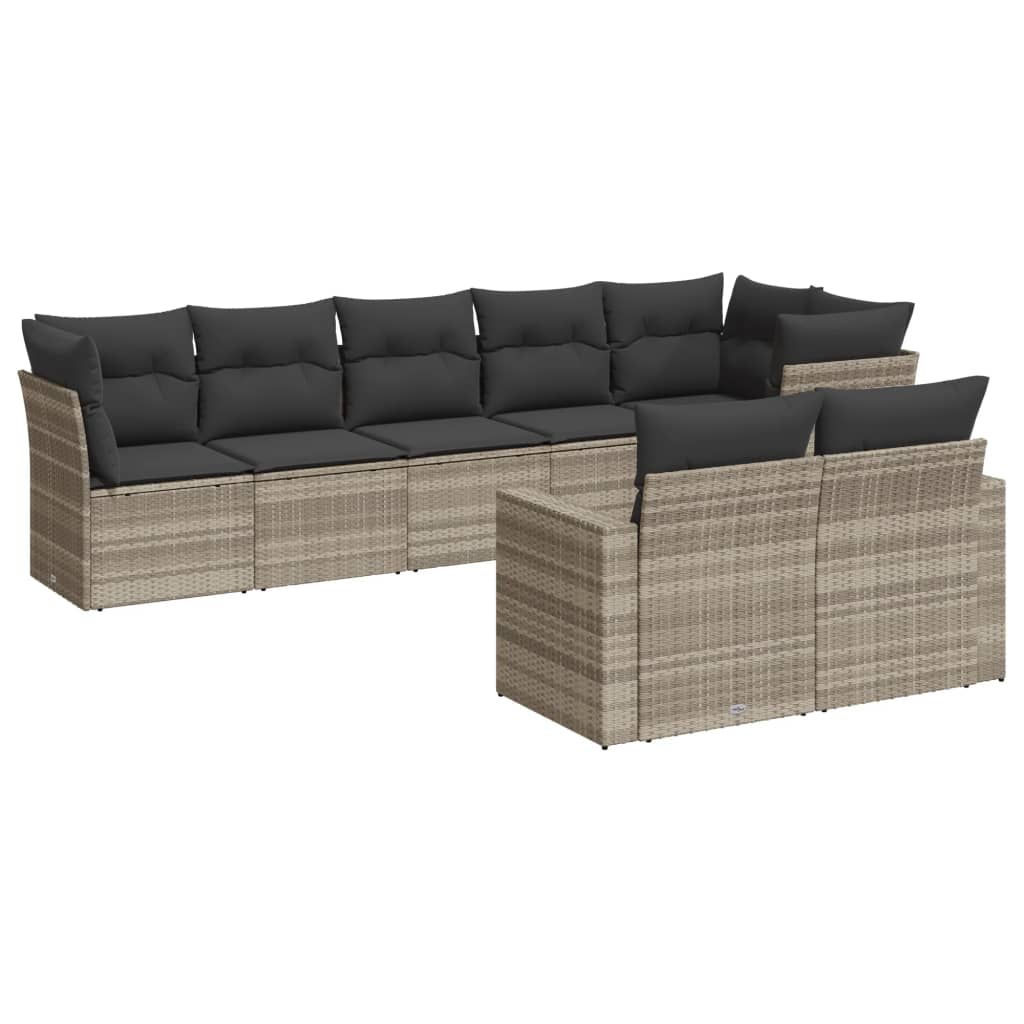 sofasæt til haven 8 dele med hynder polyrattan lysegrå