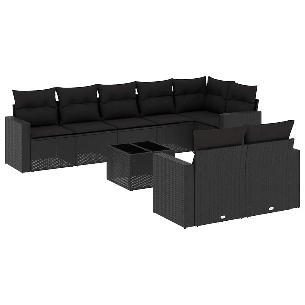 sofasæt til haven 9 dele med hynder polyrattan sort
