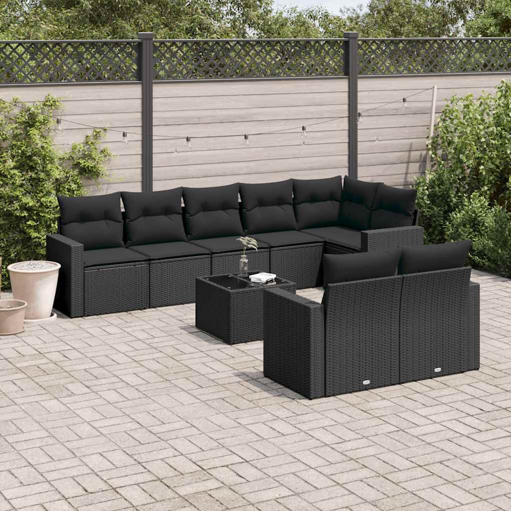sofasæt til haven 9 dele med hynder polyrattan sort