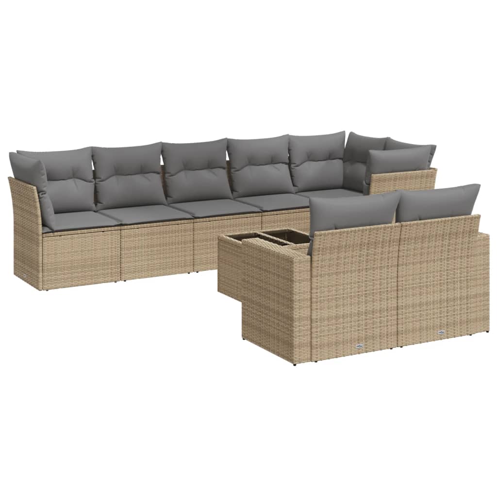 sofasæt til haven 9 dele med hynder polyrattan beige