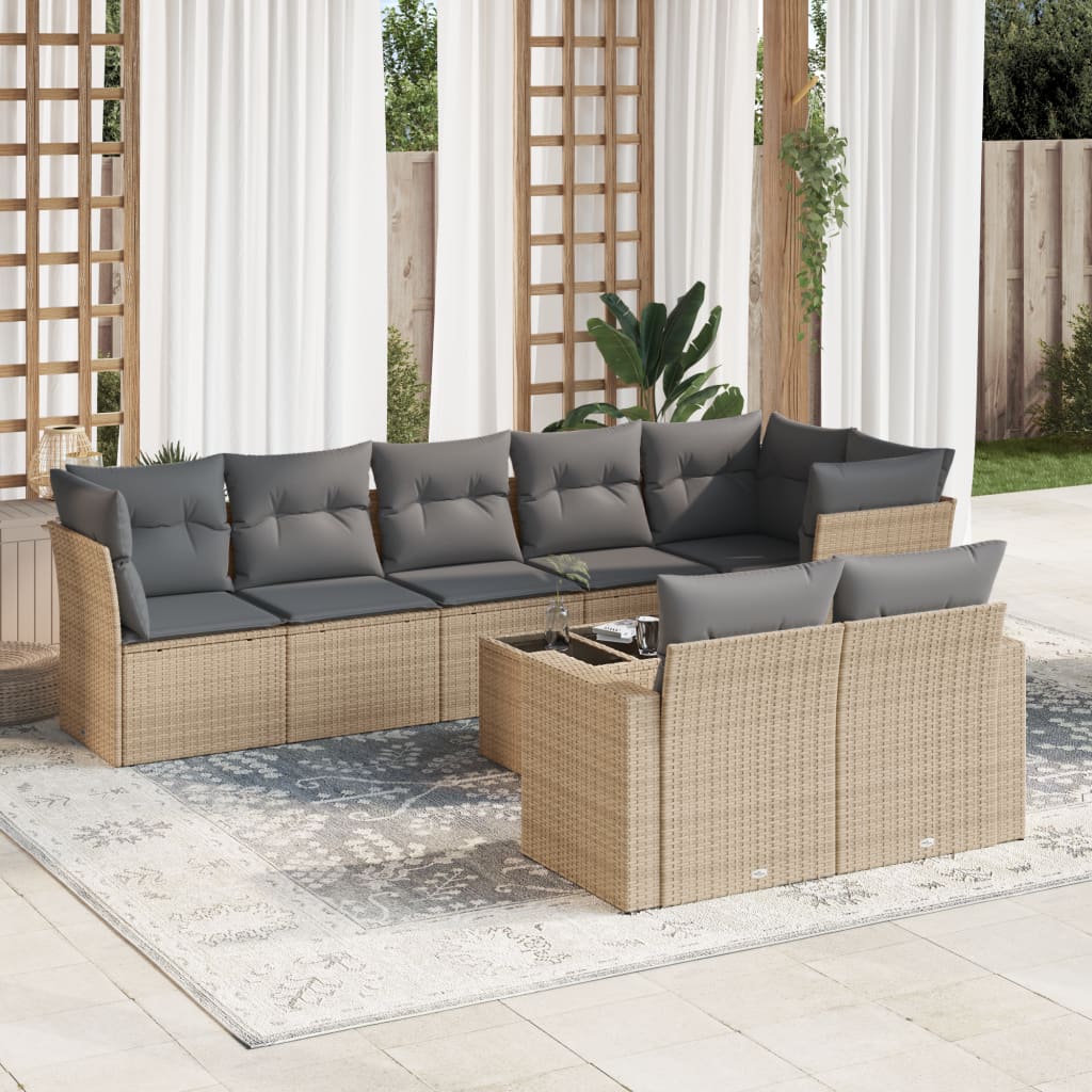 sofasæt til haven 9 dele med hynder polyrattan beige