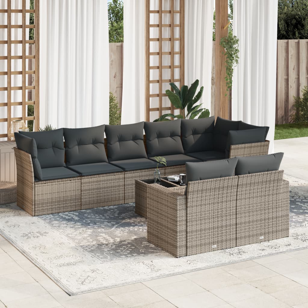 sofasæt til haven 9 dele med hynder polyrattan grå