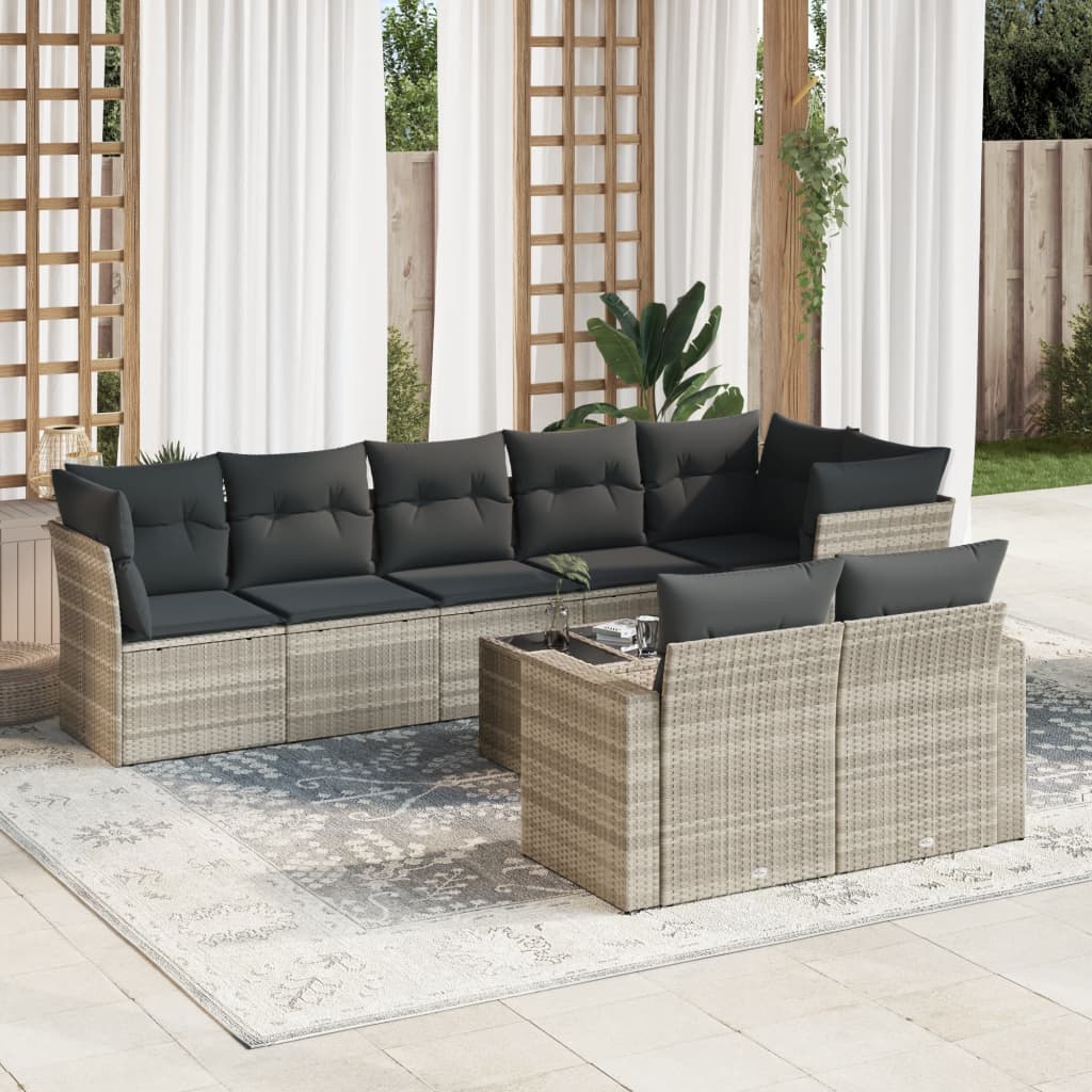 sofasæt til haven 9 dele med hynder polyrattan lysegrå