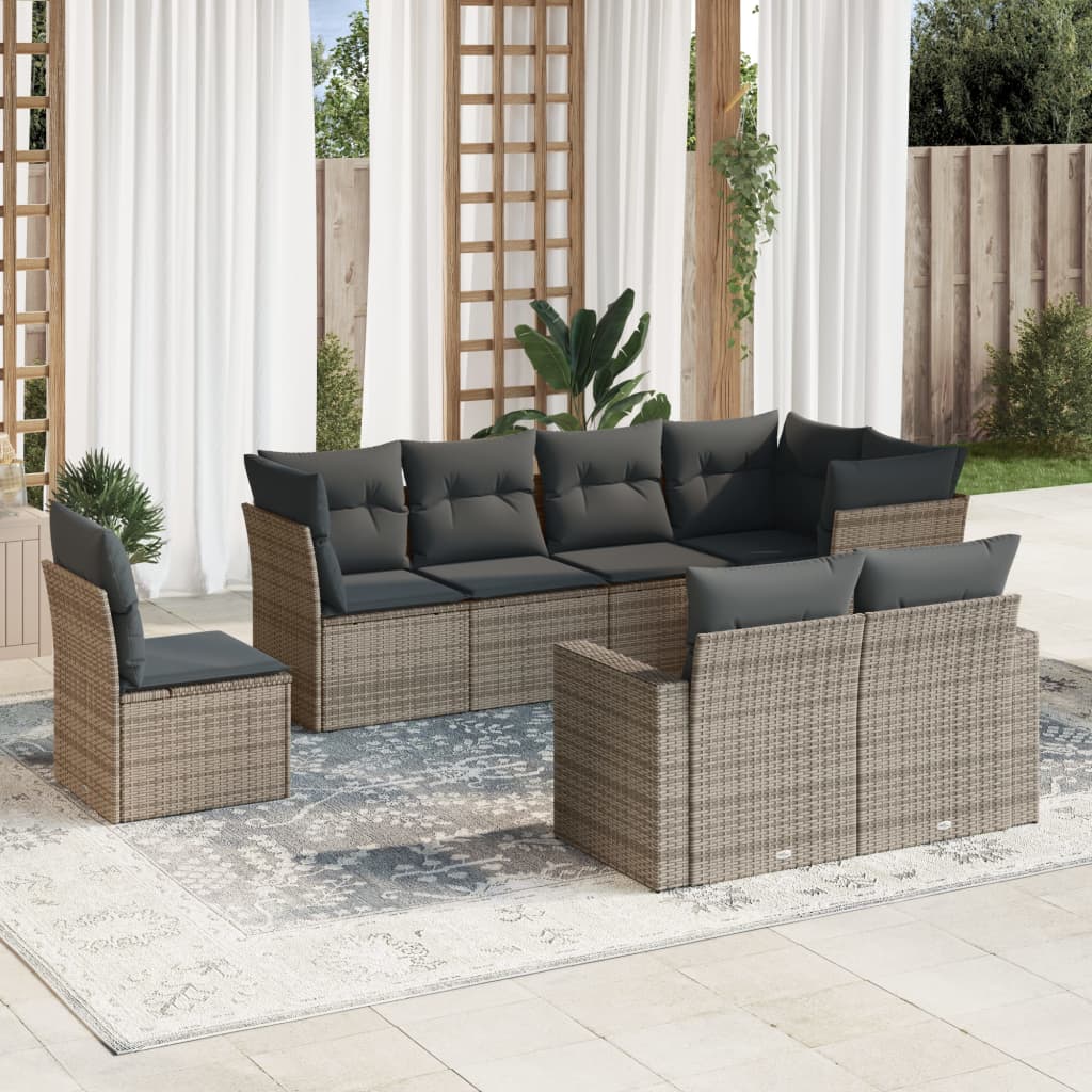 sofasæt til haven 8 dele med hynder polyrattan grå