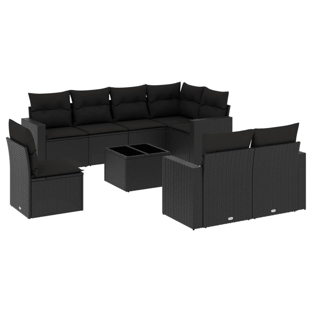 sofasæt til haven 9 dele med hynder polyrattan sort