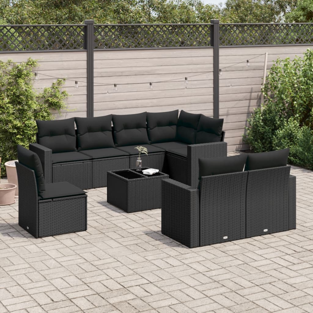 sofasæt til haven 9 dele med hynder polyrattan sort