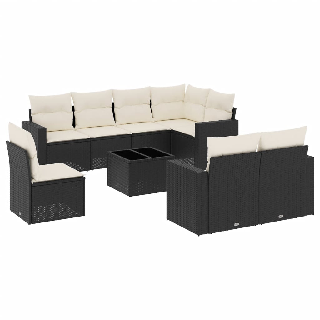 sofasæt til haven 9 dele med hynder polyrattan sort