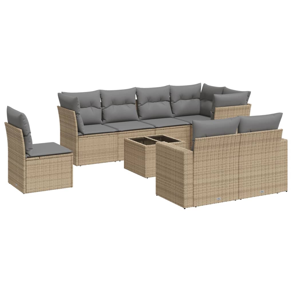 sofasæt til haven 9 dele med hynder polyrattan beige