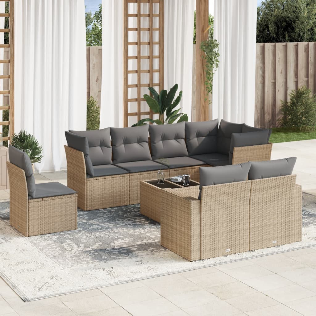 sofasæt til haven 9 dele med hynder polyrattan beige