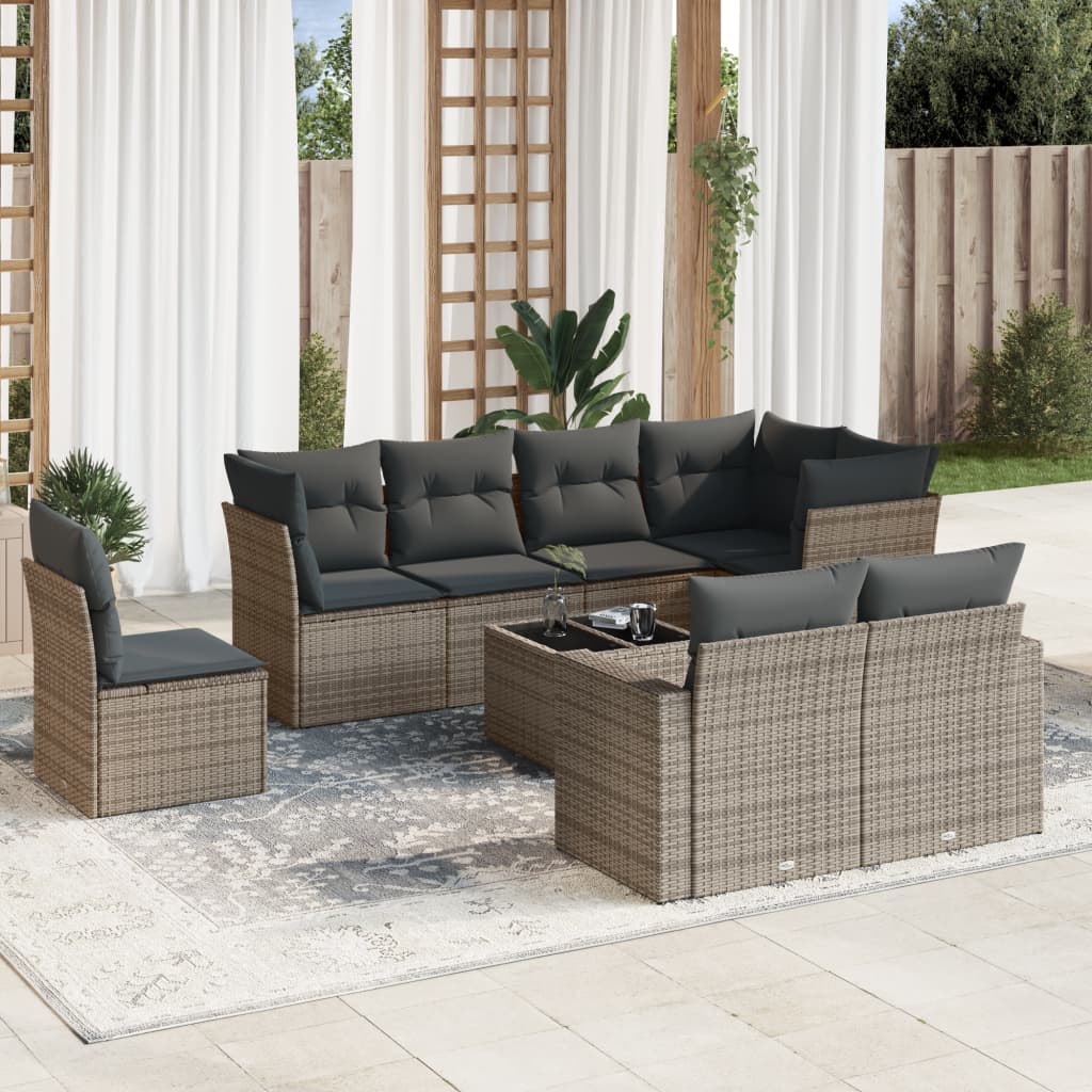 sofasæt til haven 9 dele med hynder polyrattan grå