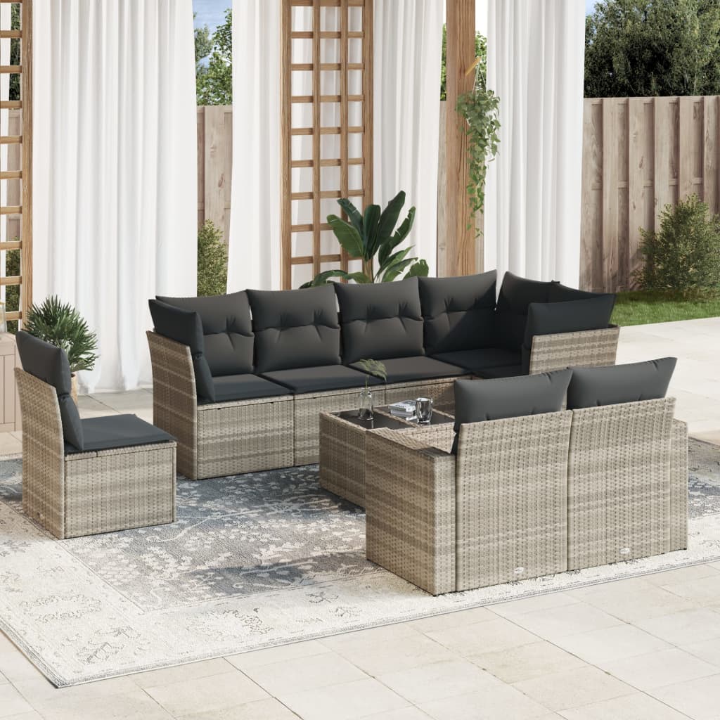 sofasæt til haven 9 dele med hynder polyrattan lysegrå