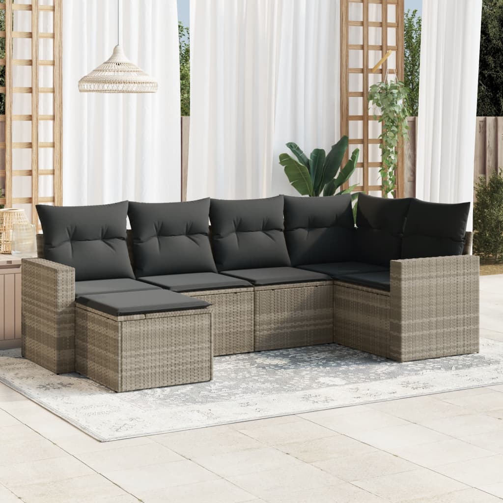 sofasæt til haven 6 dele med hynder polyrattan lysegrå