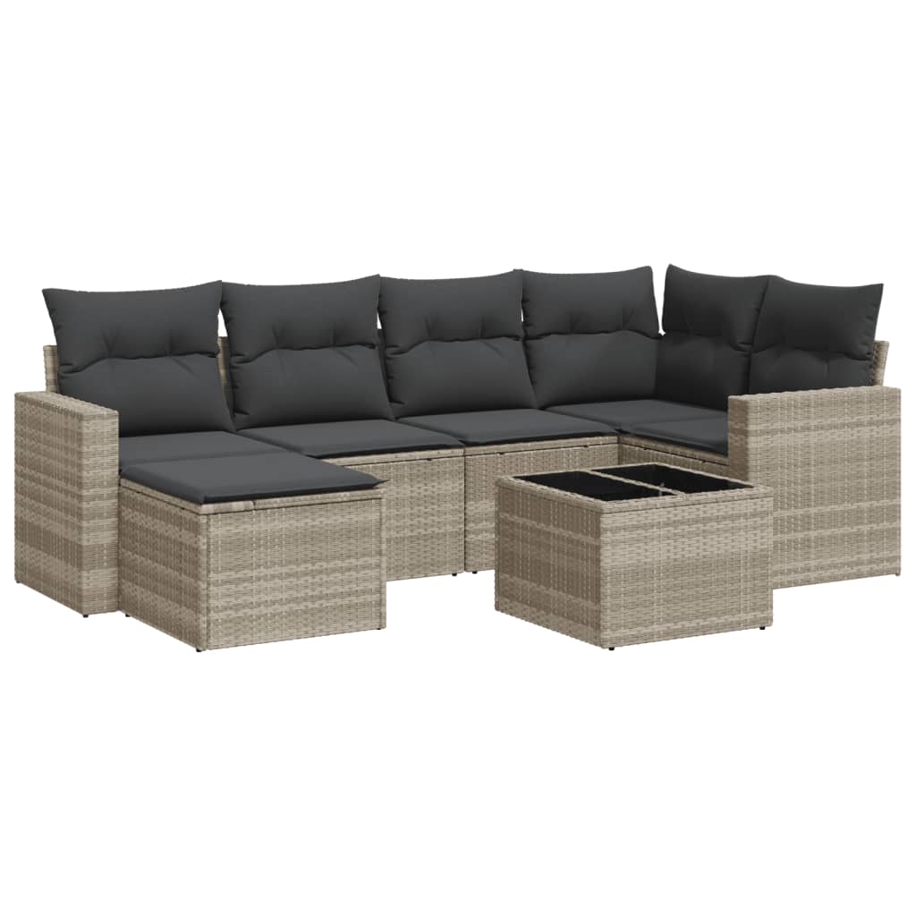 sofasæt til haven 7 dele med hynder polyrattan lysegrå