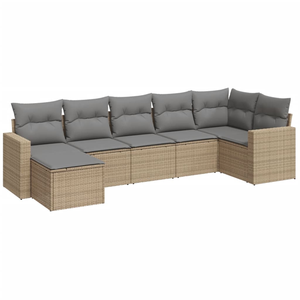 sofasæt til haven 7 dele med hynder polyrattan beige