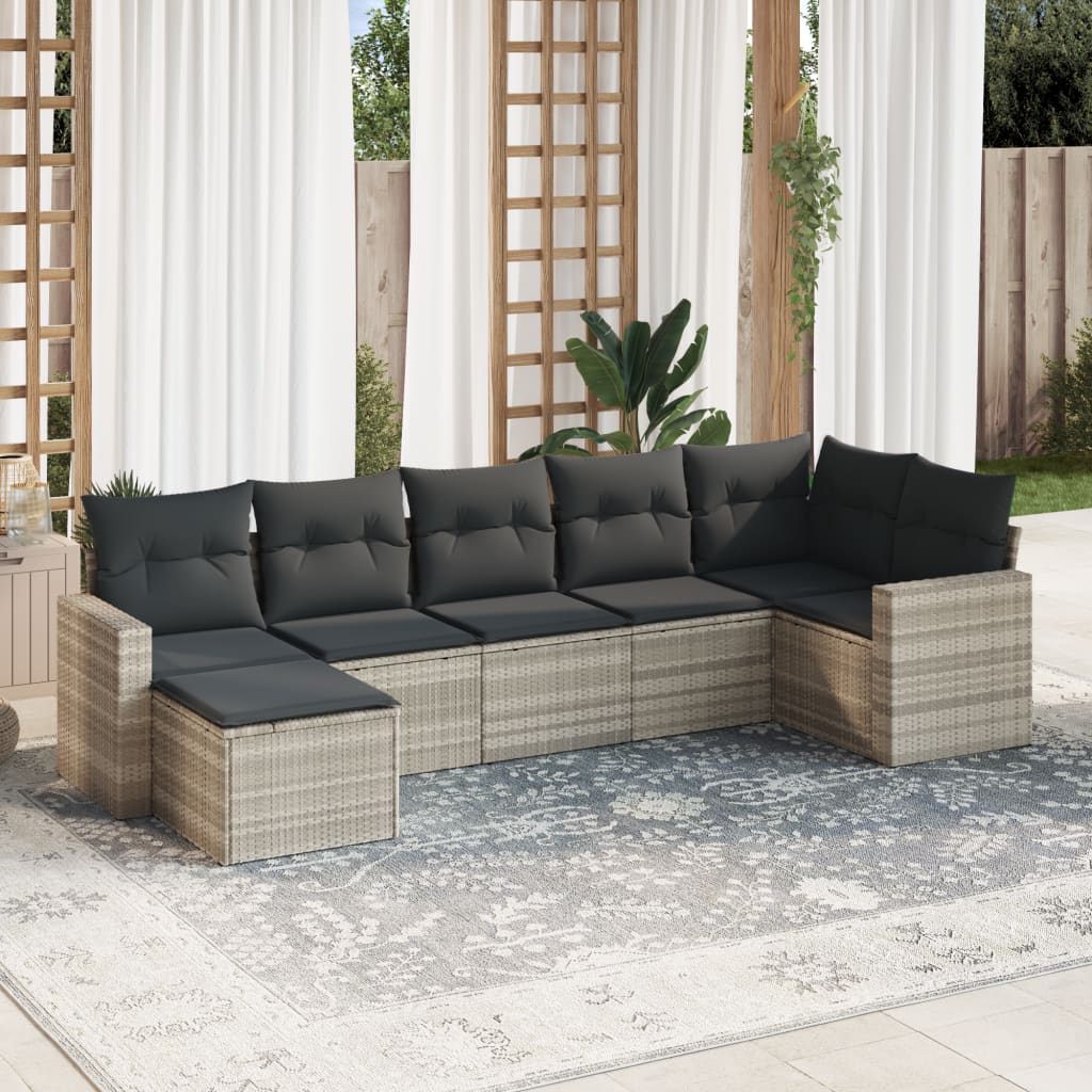 sofasæt til haven 7 dele med hynder polyrattan lysegrå