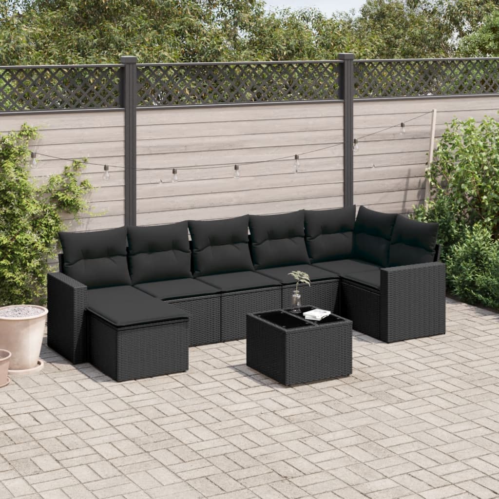 sofasæt til haven 8 dele med hynder polyrattan sort