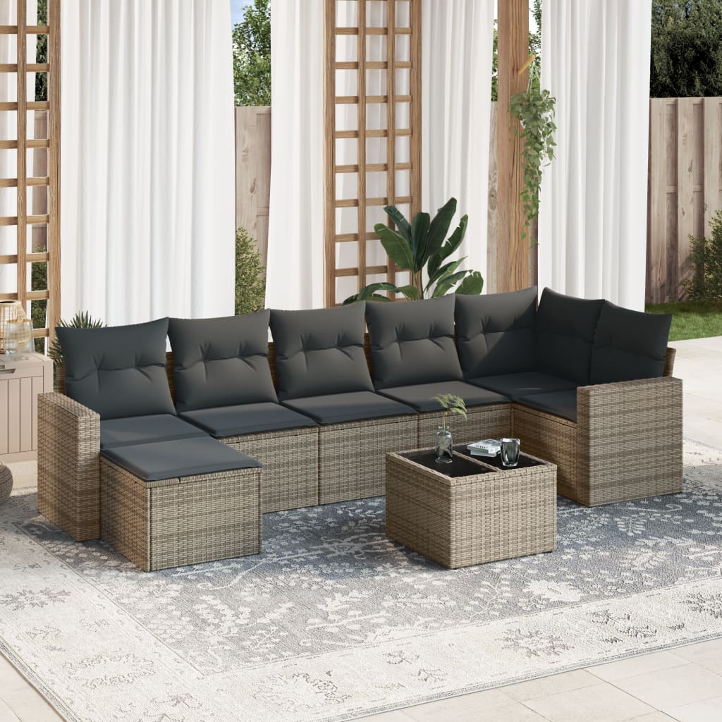 sofasæt til haven 8 dele med hynder polyrattan grå