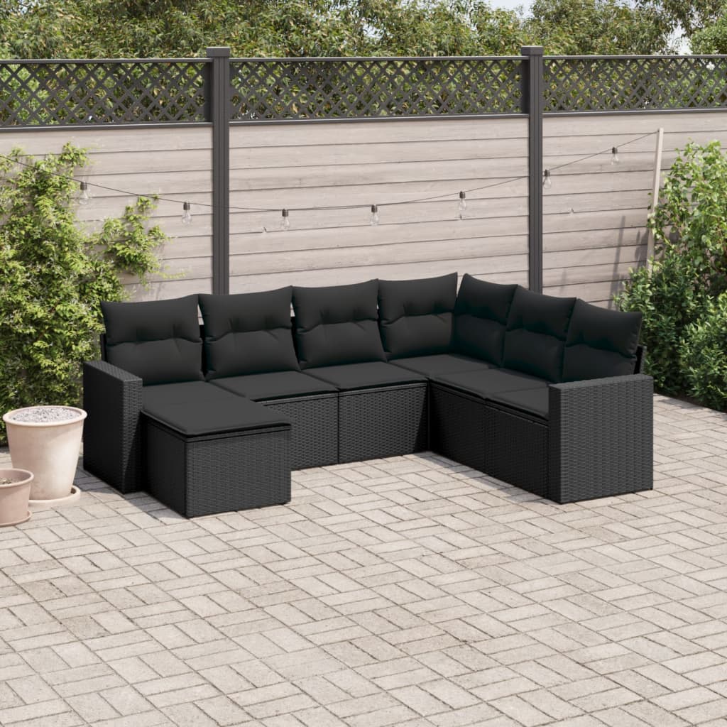 sofasæt til haven 7 dele med hynder polyrattan sort