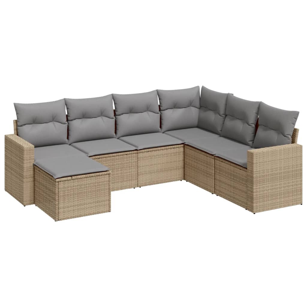 sofasæt til haven 7 dele med hynder polyrattan beige