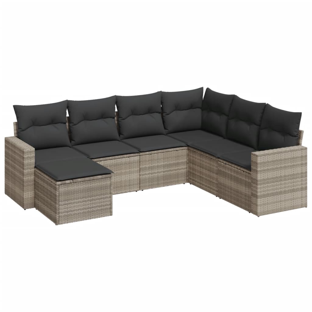 sofasæt til haven 7 dele med hynder polyrattan lysegrå