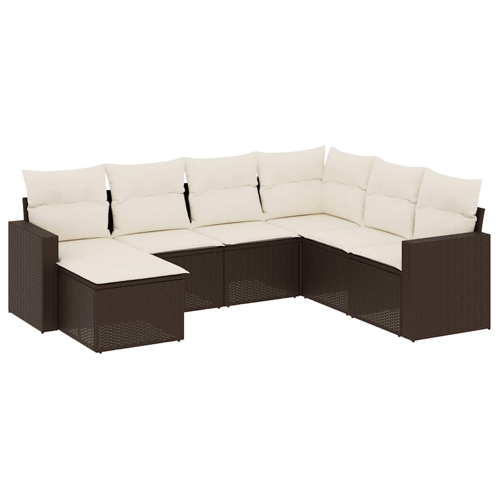 sofasæt til haven 7 dele med hynder polyrattan brun
