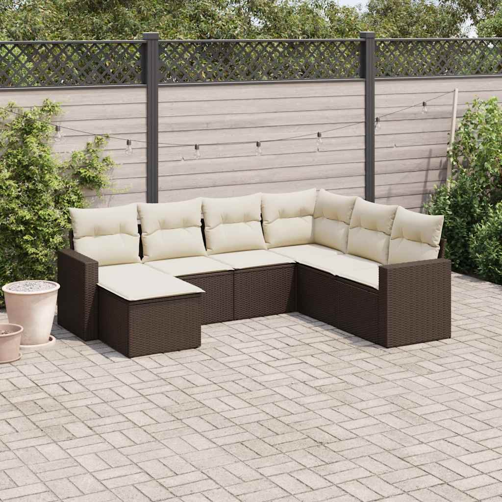 sofasæt til haven 7 dele med hynder polyrattan brun