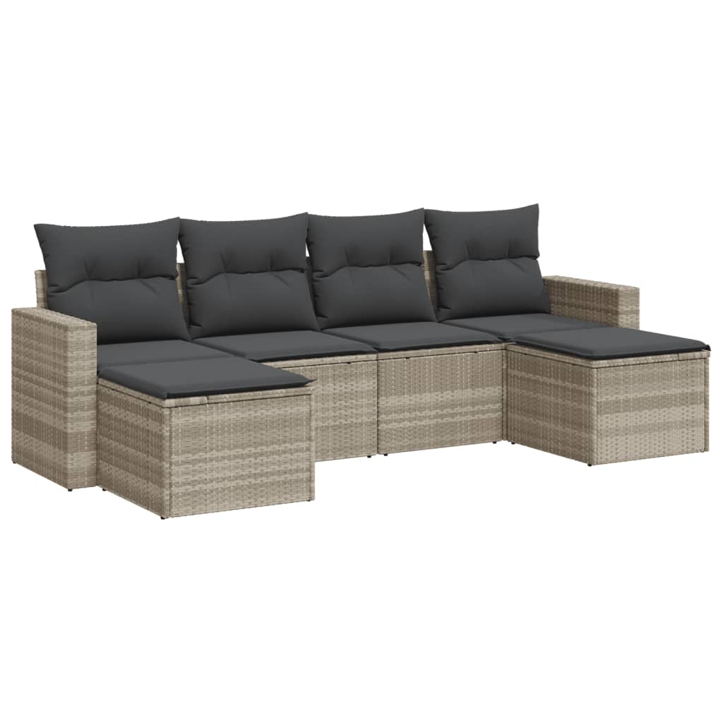 sofasæt til haven 6 dele med hynder polyrattan lysegrå