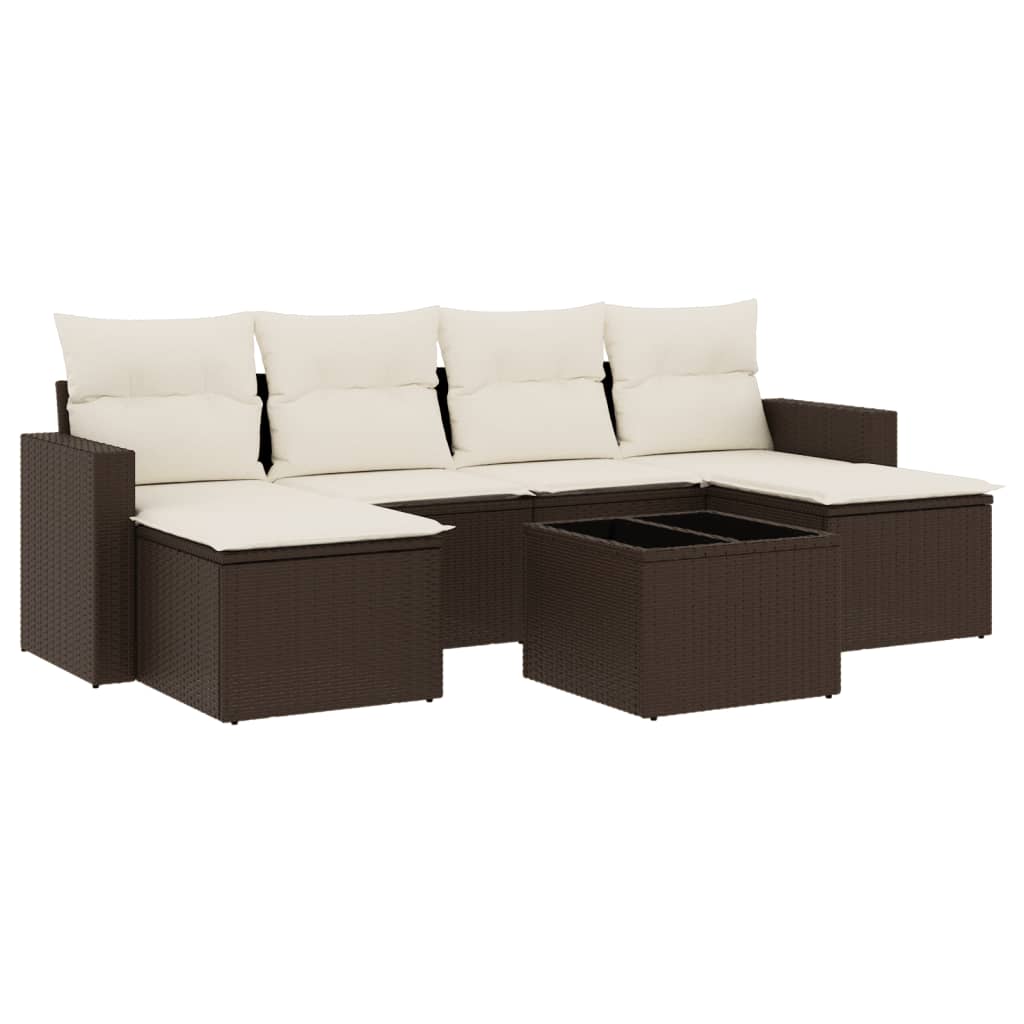 sofasæt til haven 7 dele med hynder polyrattan brun